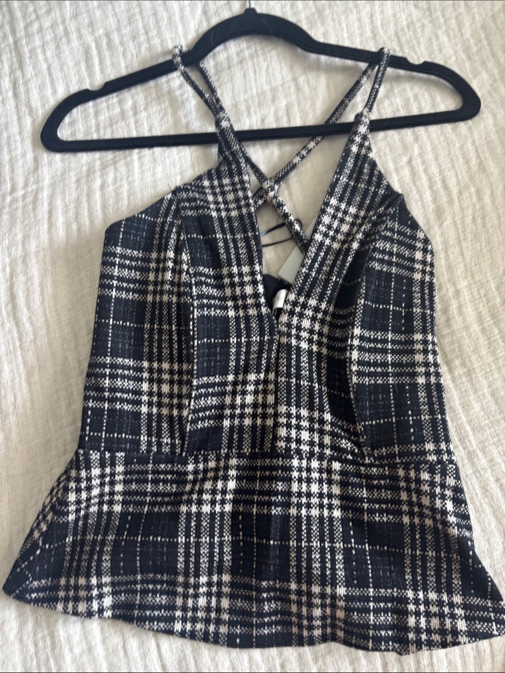bishop + young Black and White Plaid Peplum Cami Top